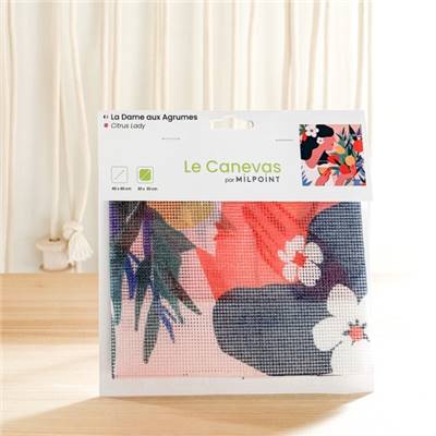 CANEVAS IMPRIME BLANC - DESSIN 30 X 30 CM - LA DAME AUX AGRUMES