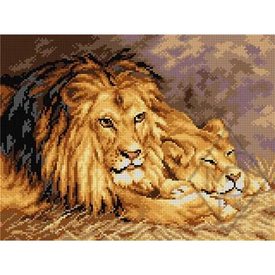 CANEVAS ANTIQUE 30 X 40 CM - LE LION ET SA LIONNE