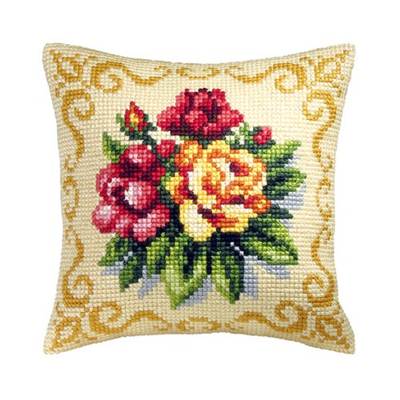 COUSSIN PT DE CROIX EN KIT 40 X 40 CM - BOUQUET DE FLEURS