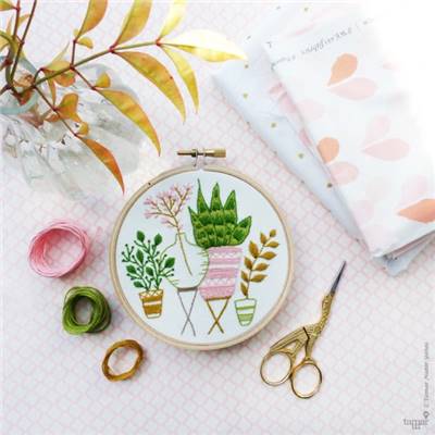 PINK & GREEN HOUSEPLANTS - KIT BRODERIE 16X16CM - TAMBOUR NON INCLUS