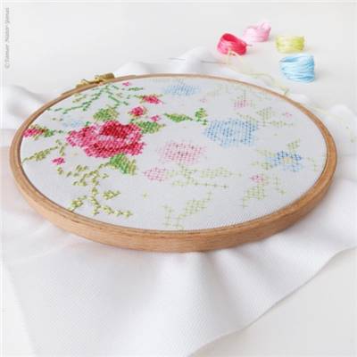 BLUE & PINK ROSES - KIT BRODERIE 21X21CM - TAMBOUR NON INCLUS