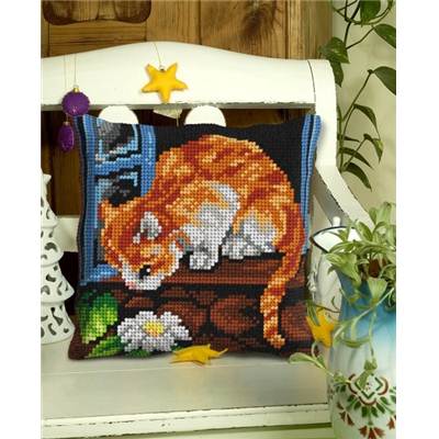 COUSSIN PT DE CROIX EN KIT 40 X 40 CM - CHAT SUR LA CHAISE