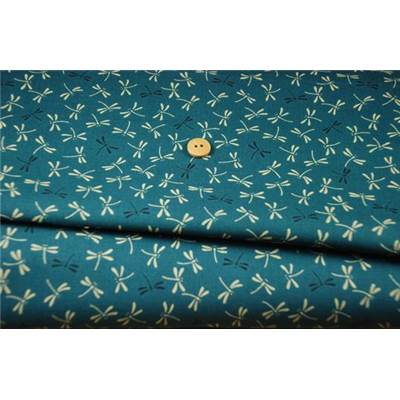 COUPON TISSU 50X55 JAP LIBELLULES BLEU CANARD