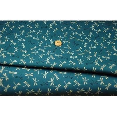 COUPON TISSU 45X55 JAP LIBELLULES BLEU CANARD