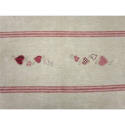 KIT CHEMIN DE TABLE A BRODER - LIN NATUREL 158 X 53 CM - RAYE ROUGE