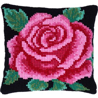 COUSSIN POINT DE CROIX LADYBIRD - ROSE - 40 X 40 CM