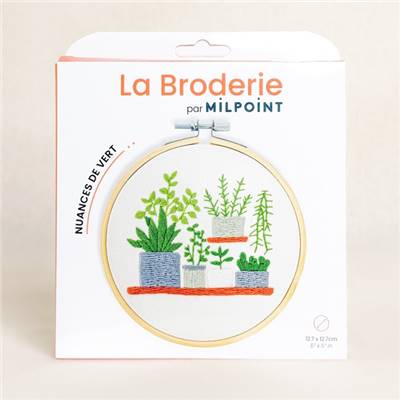 KIT BRODERIE AVEC TAMBOUR 15 CM - NUANCES DE VERT