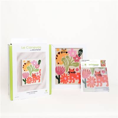 CANEVAS IMPRIME BLANC - DESSIN 15 X 20 CM - CHATS CHAMPETRES