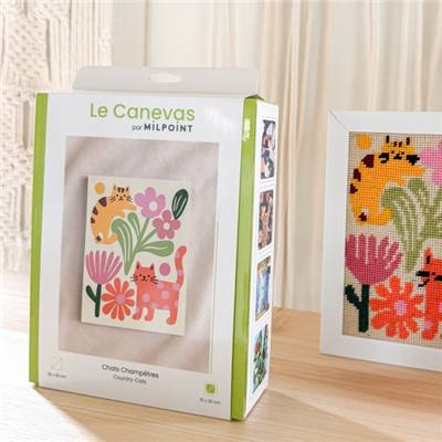 KIT CANEVAS COMPLET - DESSIN 15 X 20 CM - CHATS CHAMPETRES