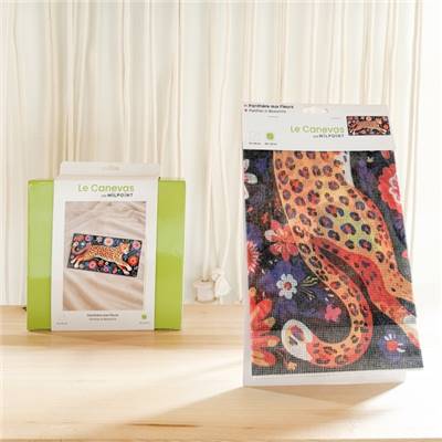 CANEVAS IMPRIME BLANC - DESSIN 30 X 60 CM - PANTHERE AUX FLEURS