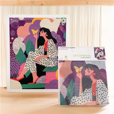 CANEVAS IMPRIME BLANC - DESSIN 40 X 50 CM - LA FEMME AU PAPILLON