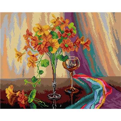 CANEVAS BLANC - FLEUR ET VERRE DE VIN D'APRES RUBRITIUS