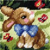 KIT DEMI-POINT ENFANT 16,5 X 16,5 CM - PETIT LAPIN AU NUD PAPILLON