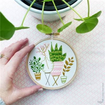 PINK & GREEN HOUSEPLANTS - KIT BRODERIE 16X16CM - TAMBOUR NON INCLUS
