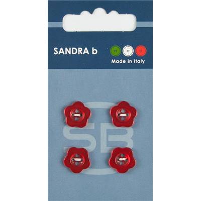Carte 4 boutons polyester fleur - 12,5 mm - Rouge