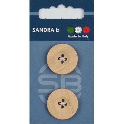 Carte 2 boutons polyester 4 trous Eco-wood - 23 mm - Bois