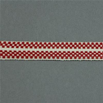 GALON DAMIER COTON 14 MM ECRU - VERMILLON - LA BOBINE DE 10 M