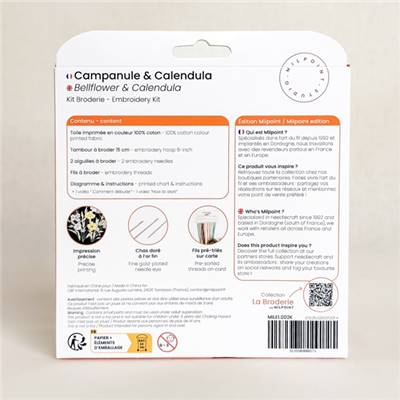 KIT BRODERIE AVEC TAMBOUR 15 CM - CAMPANULE & CALENDULA