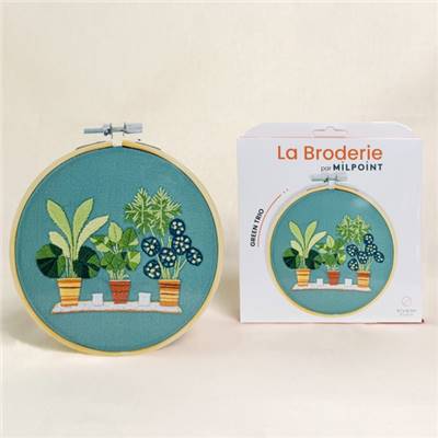 KIT BRODERIE AVEC TAMBOUR 15 CM - GREEN TRIO