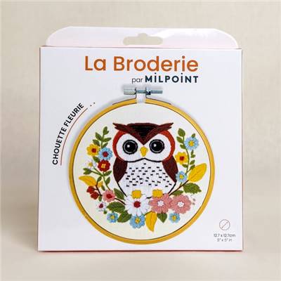 KIT BRODERIE AVEC TAMBOUR 15 CM - CHOUETTE FLEURIE