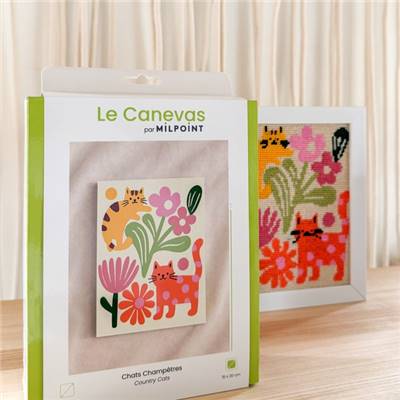 KIT CANEVAS COMPLET - DESSIN 15 X 20 CM - CHATS CHAMPETRES