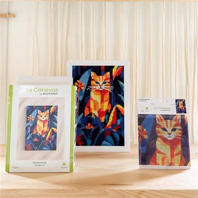 CANEVAS IMPRIME BLANC - DESSIN 20 X 30 CM - CHAT NOCTURNE