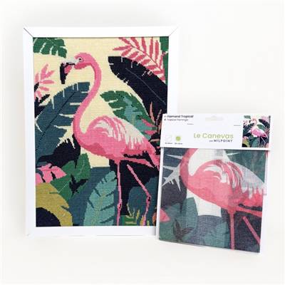 CANEVAS IMPRIME BLANC - DESSIN 30 X 40 CM - FLAMAND TROPICAL