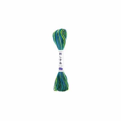 FIL SASHIKO MULTICOLORE - COL 77 - VERT/BLEU - LOT DE 6 ECH. DE 20 M