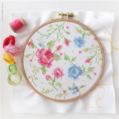 BLUE & PINK ROSES - KIT BRODERIE 21X21CM - TAMBOUR NON INCLUS