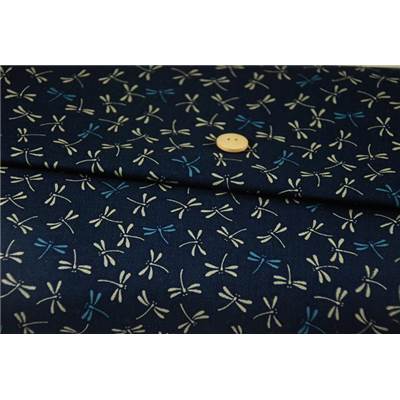 COUPON TISSU 45X55 JAP LIBELLULES MARINE