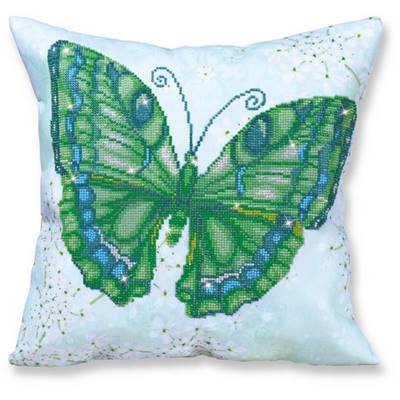 KIT BRODERIE DIAMANT - COUSSIN DECORATIF PAPILLON VERT 