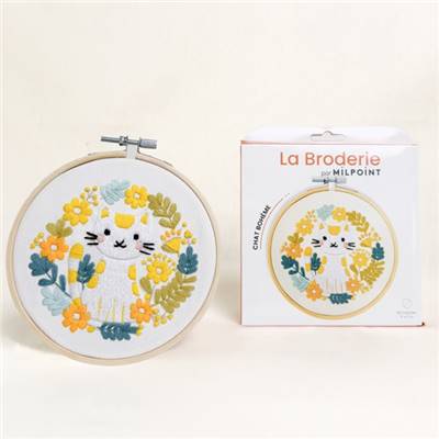 KIT BRODERIE AVEC TAMBOUR 15 CM - CHAT BOHEME