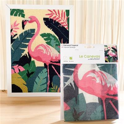 CANEVAS IMPRIME BLANC - DESSIN 30 X 40 CM - FLAMAND TROPICAL