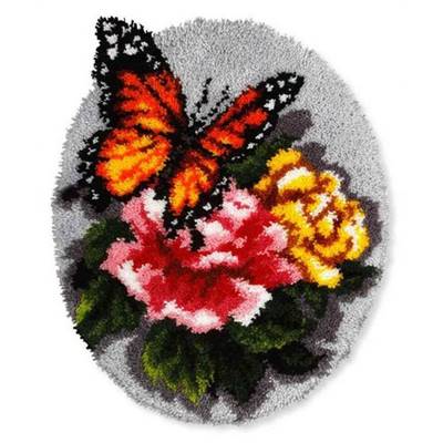 KIT TAPIS POINT NOUE OVALE 49 X 61 CM - PAPILLON ET FLEURS