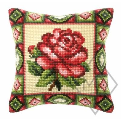 COUSSIN PT DE CROIX EN KIT 40 X 40 CM - ROSE ROUGE