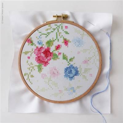 BLUE & PINK ROSES - KIT BRODERIE 21X21CM - TAMBOUR NON INCLUS