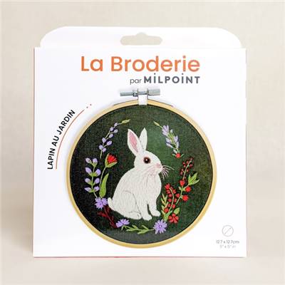 KIT BRODERIE AVEC TAMBOUR 15 CM - LAPIN AU JARDIN