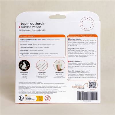 KIT BRODERIE AVEC TAMBOUR 15 CM - LAPIN AU JARDIN