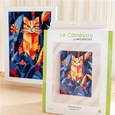 KIT CANEVAS COMPLET - DESSIN 20 X 30 CM - CHAT NOCTURNE