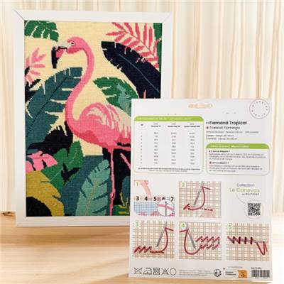 CANEVAS IMPRIME BLANC - DESSIN 30 X 40 CM - FLAMAND TROPICAL