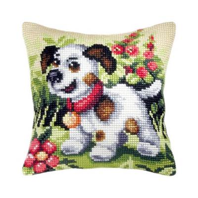 COUSSIN PT DE CROIX EN KIT 40 X 40 CM - CHIOT