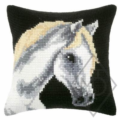 COUSSIN PT DE CROIX EN KIT 40 X 40 CM - MON CHEVAL BLANC