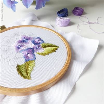 MINI PURPLE HORTENSIA-KIT BRODERIE 16X16CM-TAMBOUR NON INCLUS-TAMAR