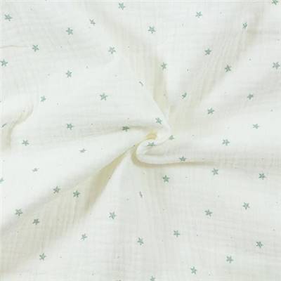 DOUBLE GAZE IMPRIMEE COTON BIO - 135 CM - ETOILES VERT PALE