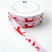 RUBAN ACUFACTUM PETITE FILLE ET CHAT - ROUGE - 2CM - LE ROULEAU 20 M