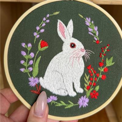 KIT BRODERIE AVEC TAMBOUR 15 CM - LAPIN AU JARDIN