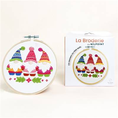 KIT BRODERIE AVEC TAMBOUR 15 CM - LES GNOMES DU PERE NOEL