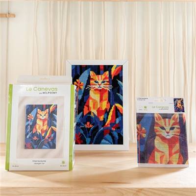 KIT CANEVAS COMPLET - DESSIN 20 X 30 CM - CHAT NOCTURNE