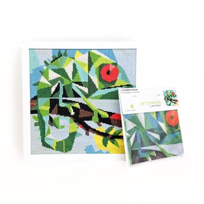 CANEVAS IMPRIME BLANC - DESSIN 30 X 30 CM - CAMELEON PERCHE