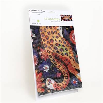 CANEVAS IMPRIME BLANC - DESSIN 30 X 60 CM - PANTHERE AUX FLEURS